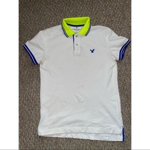 American Eagle White with Neon Collar Polo
